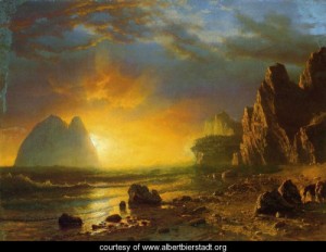 Oil bierstadt, albert Painting - Sunset On The Coast by Bierstadt, Albert