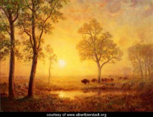 Oil mountain Painting - Sunset On The Mountain by Bierstadt, Albert