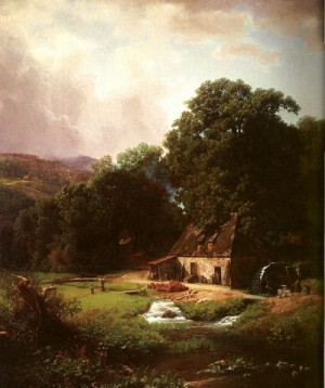 Oil the Painting - The Old Mill 1855 by Bierstadt, Albert