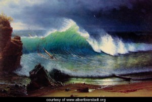 Oil sea Painting - The Shore Of The Turquoise Sea by Bierstadt, Albert