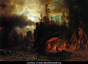 Oil bierstadt, albert Painting - The Trappers' Camp 1861 by Bierstadt, Albert