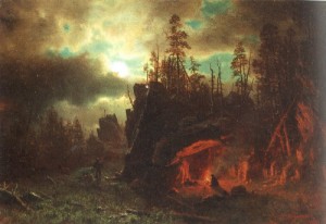 Oil the Painting - The Trappers' Camp 1861 by Bierstadt, Albert