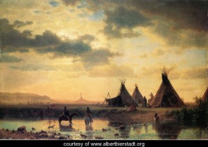 Oil bierstadt, albert Painting - View of Chimney Rock, Ogalillalh Sioux Village in Foreground by Bierstadt, Albert