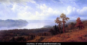 Oil bierstadt, albert Painting - View Of The Hudson Looking Across The Tappan Zee Towards Hook by Bierstadt, Albert