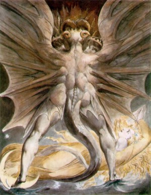 Oil the Painting - The Great Red Dragon and the Woman Clothed in Sun  c.1806-1809 by Blake, William