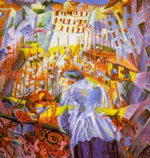 Oil street Painting - Street Noises Invade the House, 1911, by Boccioni, Umberto