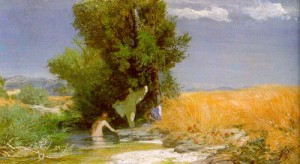 Oil bocklin, arnold Painting - Nymphs Bathing 1863-66 by Bocklin, Arnold
