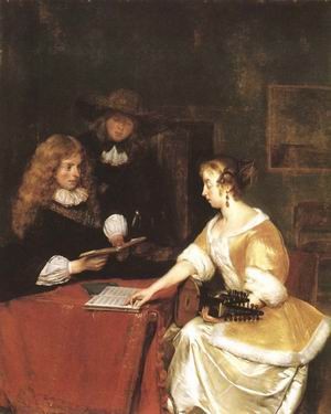 Oil borch, gerard ter Painting - A Concert - c. 1675 by Borch, Gerard Ter