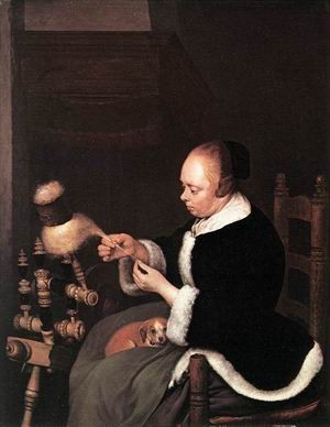 Oil borch, gerard ter Painting - A woman Spinning   -Museum Boijman by Borch, Gerard Ter
