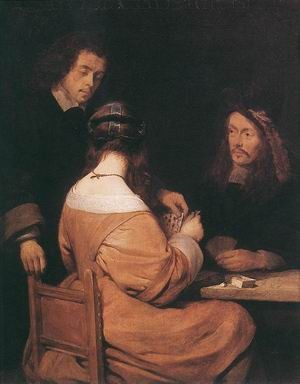 Oil borch, gerard ter Painting - -Card-Players -c. 1650 by Borch, Gerard Ter