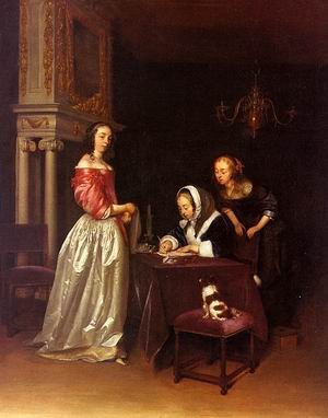Oil borch, gerard ter Painting - Curiosity, 1660 by Borch, Gerard Ter