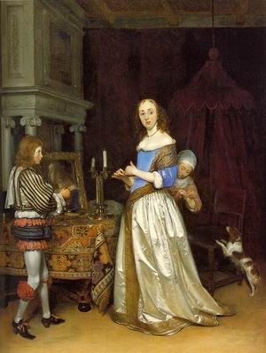 Oil borch, gerard ter Painting - Lady at her Toilette  1660 by Borch, Gerard Ter