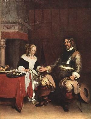 Oil borch, gerard ter Painting - Man Offering a Woman Coins  1662-63 by Borch, Gerard Ter