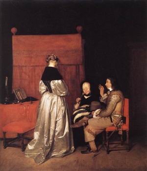 Oil borch, gerard ter Painting - Paternal Admonition 1654-55 by Borch, Gerard Ter