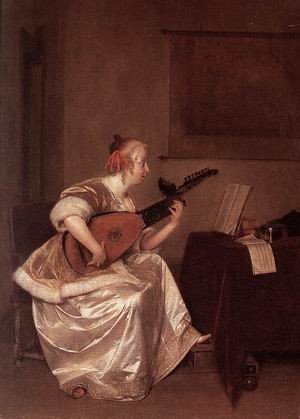 Oil borch, gerard ter Painting - The Lute Player 1667-70 by Borch, Gerard Ter