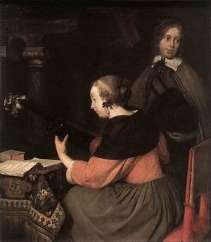 Oil borch, gerard ter Painting - The Lute Player by Borch, Gerard Ter