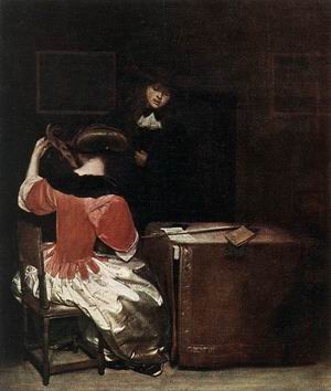 Oil borch, gerard ter Painting - The Music Lesson by Borch, Gerard Ter