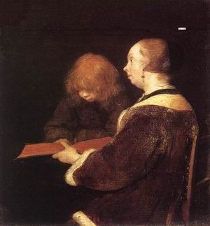 Oil borch, gerard ter Painting - The Reading Lesson by Borch, Gerard Ter