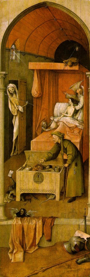 Oil bosch, hieronymus Painting - Death and the Miser  c.1490 by Bosch, Hieronymus