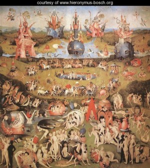 Oil bosch, hieronymus Painting - Garden of Earthly Delights, central panel of the triptych by Bosch, Hieronymus