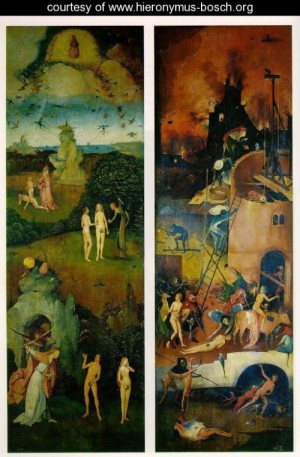 Oil bosch, hieronymus Painting - Paradise and Hell, left and right panels of a triptych by Bosch, Hieronymus