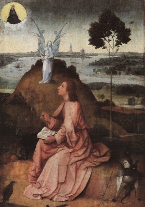 Oil bosch, hieronymus Painting - St. John on Patmos  1485 by Bosch, Hieronymus