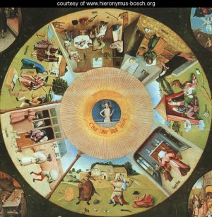 Oil bosch, hieronymus Painting - Tabletop of the Seven Deadly Sins and the Four Last Things by Bosch, Hieronymus