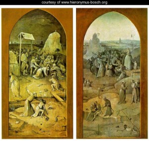 Oil bosch, hieronymus Painting - Temptation of St. Anthony, outer wings of the triptych by Bosch, Hieronymus