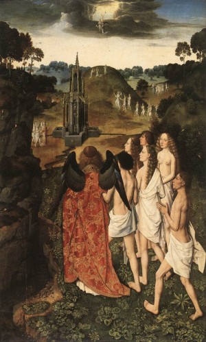 Oil bouts, dieric the elder Painting - Paradise  1450 by Bouts, Dieric the Elder