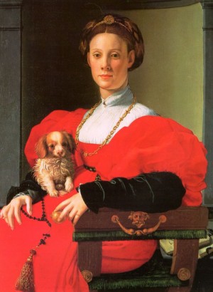 Oil bronzino, agnolo Painting - A Lady with a Puppy by Bronzino, Agnolo