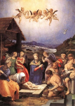 Oil the Painting - Adoration of the Shepherds  1535-40 by Bronzino, Agnolo