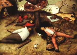 Oil bruegel, pieter the elder Painting - The Land of Cockayne  1567 by Bruegel, Pieter the Elder