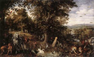 Oil garden Painting - Garden of Eden  1612 by Brueghel, Jan the Elder