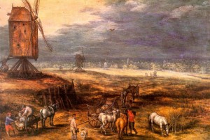 Oil brueghel, jan the elder Painting - Landscape with Windmills, 1607 by Brueghel, Jan the Elder