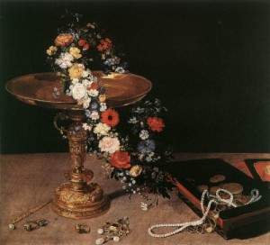 Oil brueghel, jan the elder Painting - Still-Life with Garland of Flowers and Golden Tazza   1618 by Brueghel, Jan the Elder