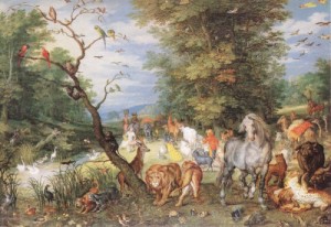 Oil animals Painting - The Animals Entering the Ark  1615 by Brueghel, Jan the Elder