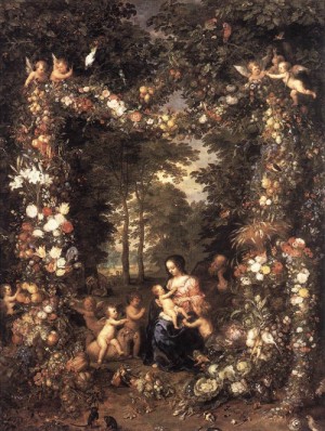 Oil brueghel, jan the elder Painting - The Holy Family by Brueghel, Jan the Elder
