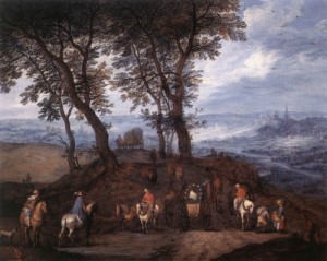 Oil brueghel, jan the elder Painting - Travellers on the Way by Brueghel, Jan the Elder