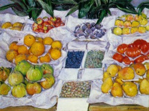 Oil caillebotte, gustave Painting - Fruit Displayed on a Stand  c.1881-82 by Caillebotte, Gustave