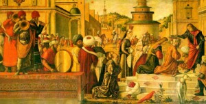 Oil carpaccio Painting - The Baptism of the Selenites, around 1507 by Carpaccio