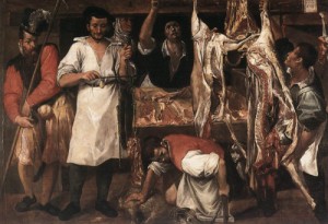 Oil carracci, annibale Painting - Butcher's Shop  1580s by Carracci, Annibale