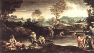 Oil carracci, annibale Painting - Fishing  - before 1595 by Carracci, Annibale