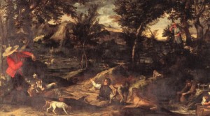 Oil carracci, annibale Painting - Hunting -before 1595 by Carracci, Annibale