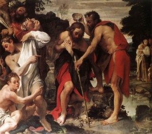 Oil carracci, annibale Painting - The Baptism of Christ  1584 by Carracci, Annibale