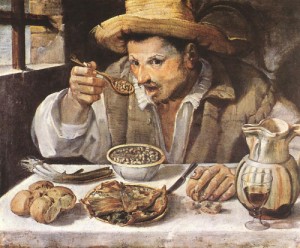 Oil carracci, annibale Painting - The Beaneater  1580-90 by Carracci, Annibale