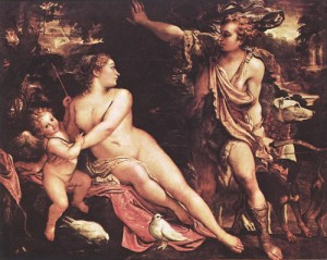 Oil carracci, annibale Painting - Venus, Adonis and Cupid  - c. 1595 by Carracci, Annibale