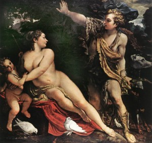 Oil carracci, annibale Painting - Venus and Adonis  - c. 1595 by Carracci, Annibale