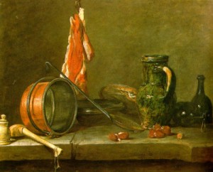 Oil chardin, jean baptiste simeon Painting - A 'Lean Diet' with Cooking Utensils   1731 by Chardin, Jean Baptiste Simeon