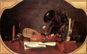 Oil music Painting - Attributes of Music  1756 by Chardin, Jean Baptiste Simeon