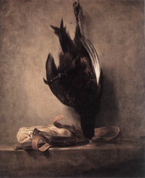 Oil still-life Painting - Still-Life with Dead Pheasant and Hunting Bag    1760 by Chardin, Jean Baptiste Simeon